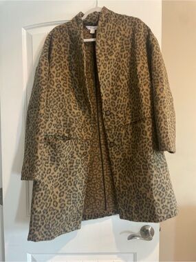 Leopard Print Wool-Blend Peacoat in Tan/Black